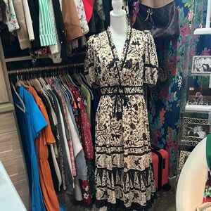 Ulla Johnson Black and Cream Floral Dress
